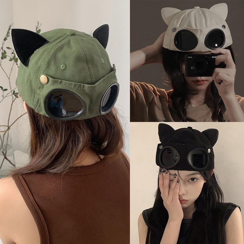 Двусторонние бейсбольные очки унисекс с острым носком в стиле хип-хоп, индивидуальные милые солнцезащитные очки с маленьким лицом, женские шапки с кошачьими ушками