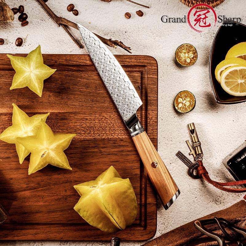 Grandsharp Professional 5 Inch Utility Knife 67 Layers AUS10 Damascus Steel Kitchen Knives