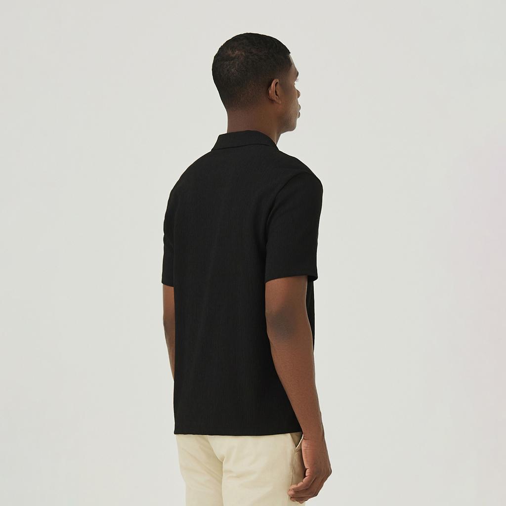FERRAROMILANO Woven Crinkle Y-Polo Shirt Black (Am0Ftty25139)
