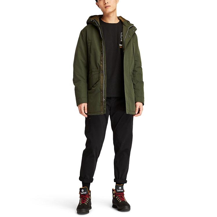 Timberland Утепленная длинная хлопковая куртка с капюшоном и логотипом, мужская верхняя одежда, зеленая A4392-U31