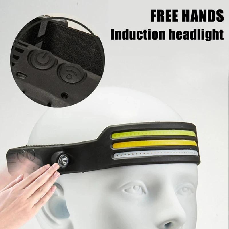 1-10Pcs Tricolor LED Sensor Headlamp Built-in Battery USB Rechargeable Head Flashlight Outdoor Camping Fishing Emergency Lamp