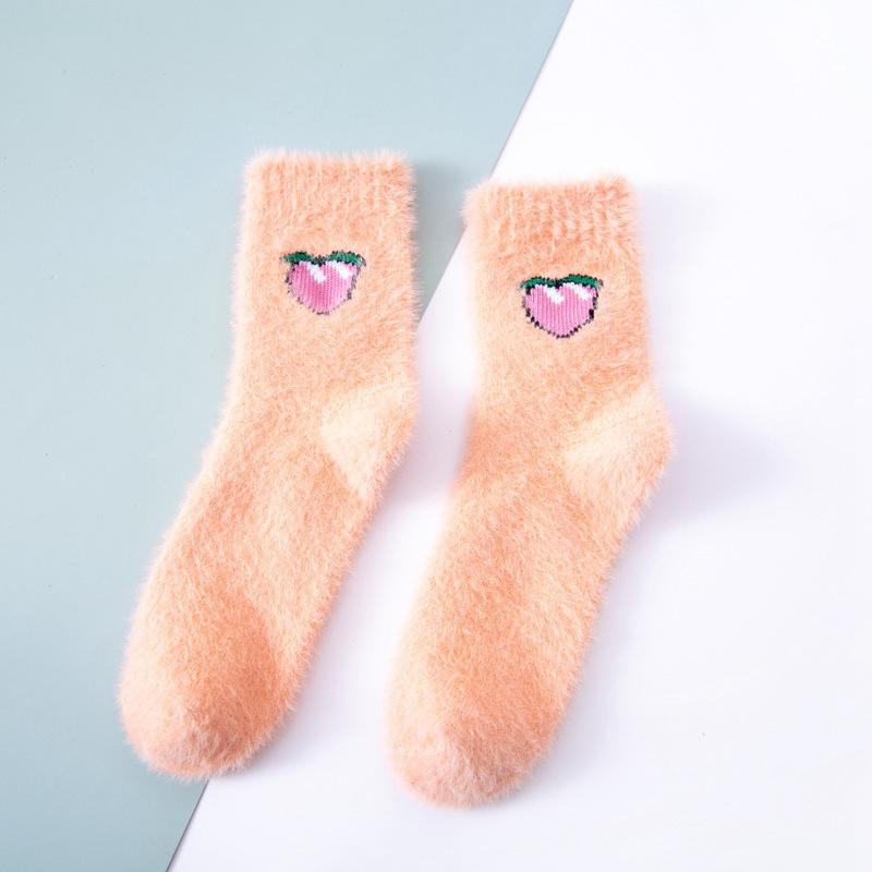Cute Coral Velvet Socks For Women Winter Warm Floor Socks Cartoon Fruit Christmas Socks Avocado Peach Fleece Thermal Stockings