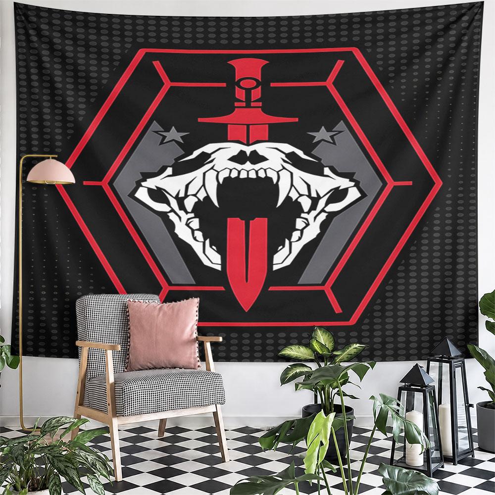 Skull Beast with Sword and Red Frame Pattern Wall Hanging Tapestry Decorative Tapestry Home Decor for Bedroom and Living Room