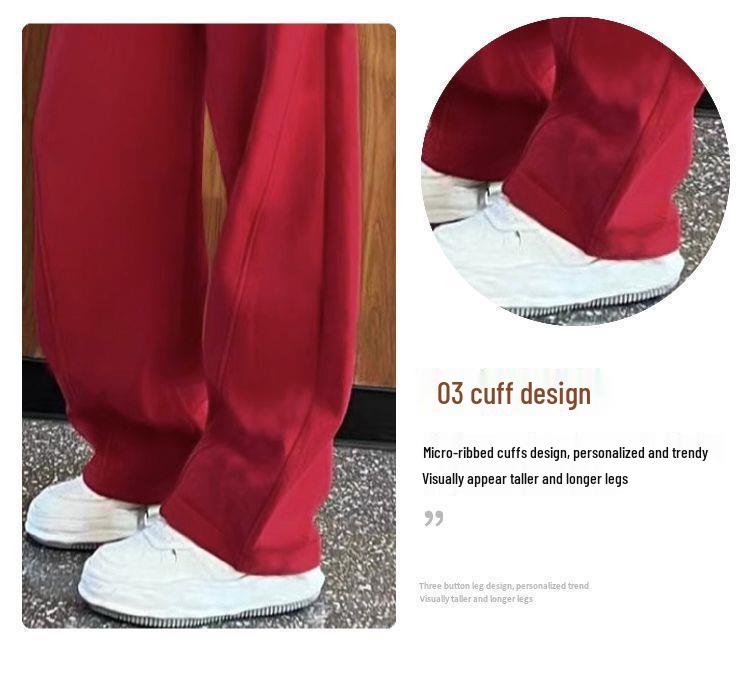 High-Waisted Red Wide-Leg Dance Pants: Fashionable, Thickened, Floor-Length, Loose Fit, Versatile, and Slimming for Women