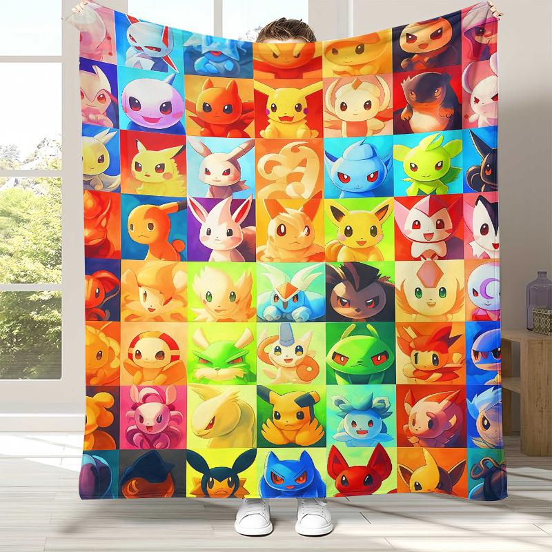 Kawaii Pokemon Pikachu Cartoon Flannel Blanket,Ultra Soft Warm Plush Throw for Home Bedroom Bed Sofa Cover Office Camping gift