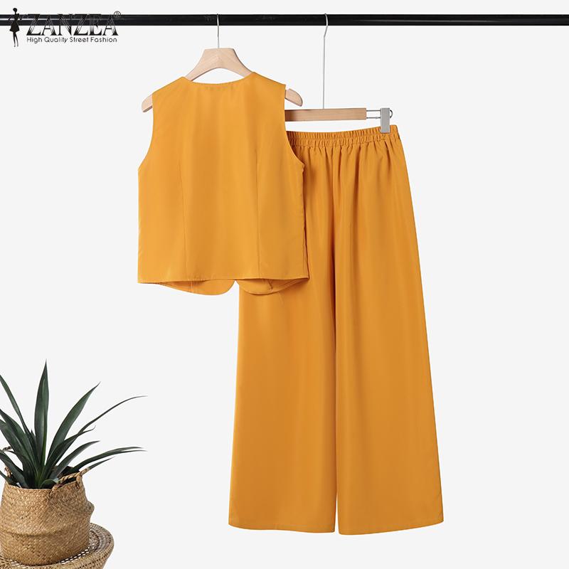 ZANZEA Женские топы и брюки, летние повседневные комплекты из двух предметов
