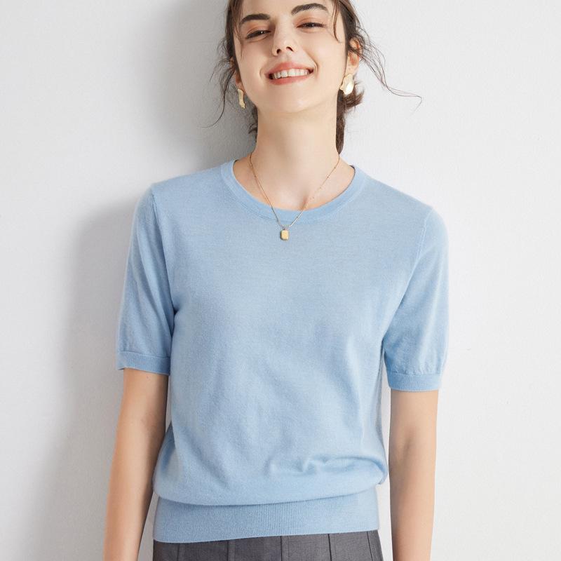23 Autumn/Winter Women's Five-Sleeve Cashmere Sweater - Round Neck, Fashionable Half-Sleeve Knit Top