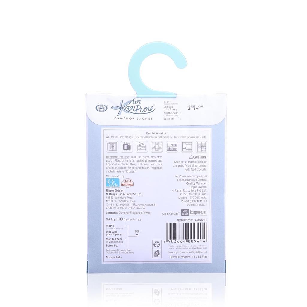 Cycle Pure Karpure Камфорные саше Упаковка из 3 штук Освежитель воздуха для дома, гардероба, офиса, автомобиля 30 дней