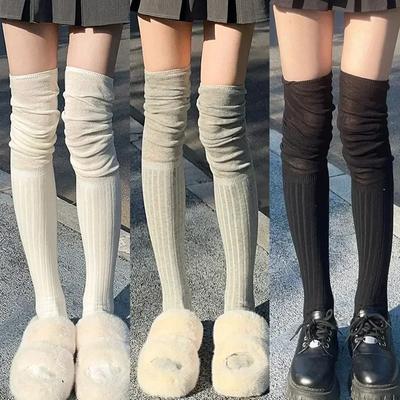 Однотонные высокие чулки для женщин, модные повседневные женские длинные носки выше колена, термобелье, теплые хлопковые леггинсы-трубы