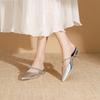 One Word with Rhinestone Sandals Low Heel Pointed Tip Flat Bottom Cool Slippers Silver Bag Head Half Slippers Women's 2024 Spring and Summer New