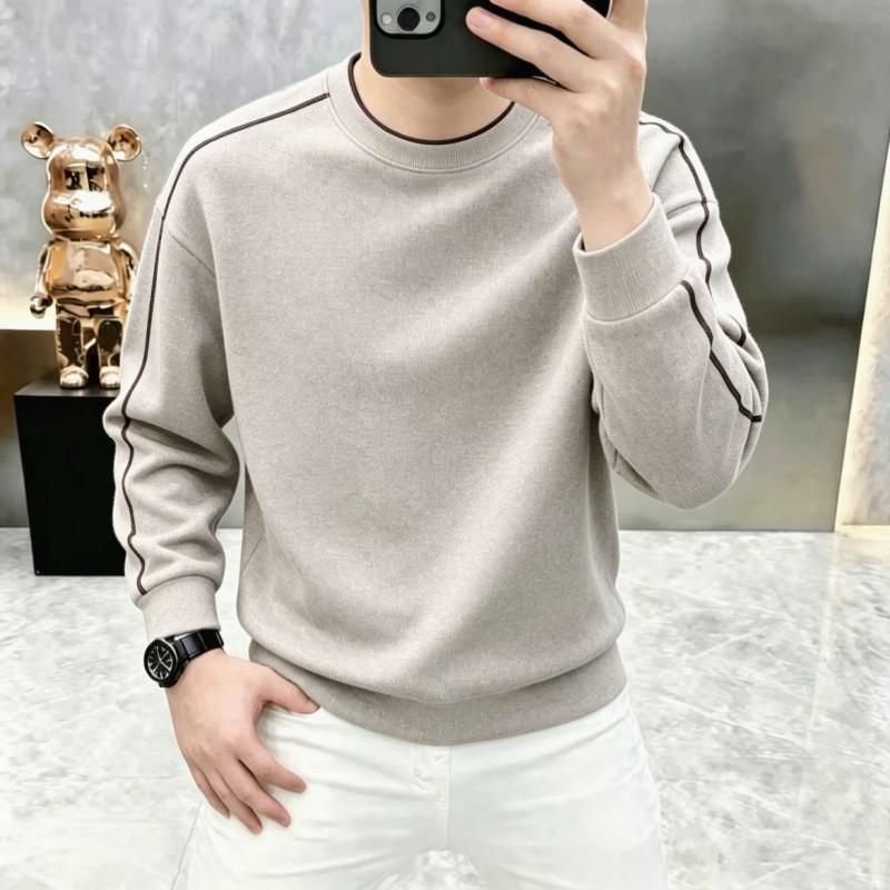 Mens Round Neck Long Sleeve Sweatshirt Trendy Color Block Tape Casual Versatile Pullover Top