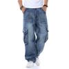Jeans For Men Japan Style Brand Men's Straight Denim Cargo Pants Biker Jeans Men Baggy Loose Blue Jeans With Side Pocket
