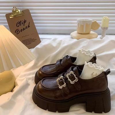 Британские туфли-лоферы женские весна-осень 2025 года новые толстые каблуки на платформе ретро модные маленькие туфли Мэри Джейн из кожи