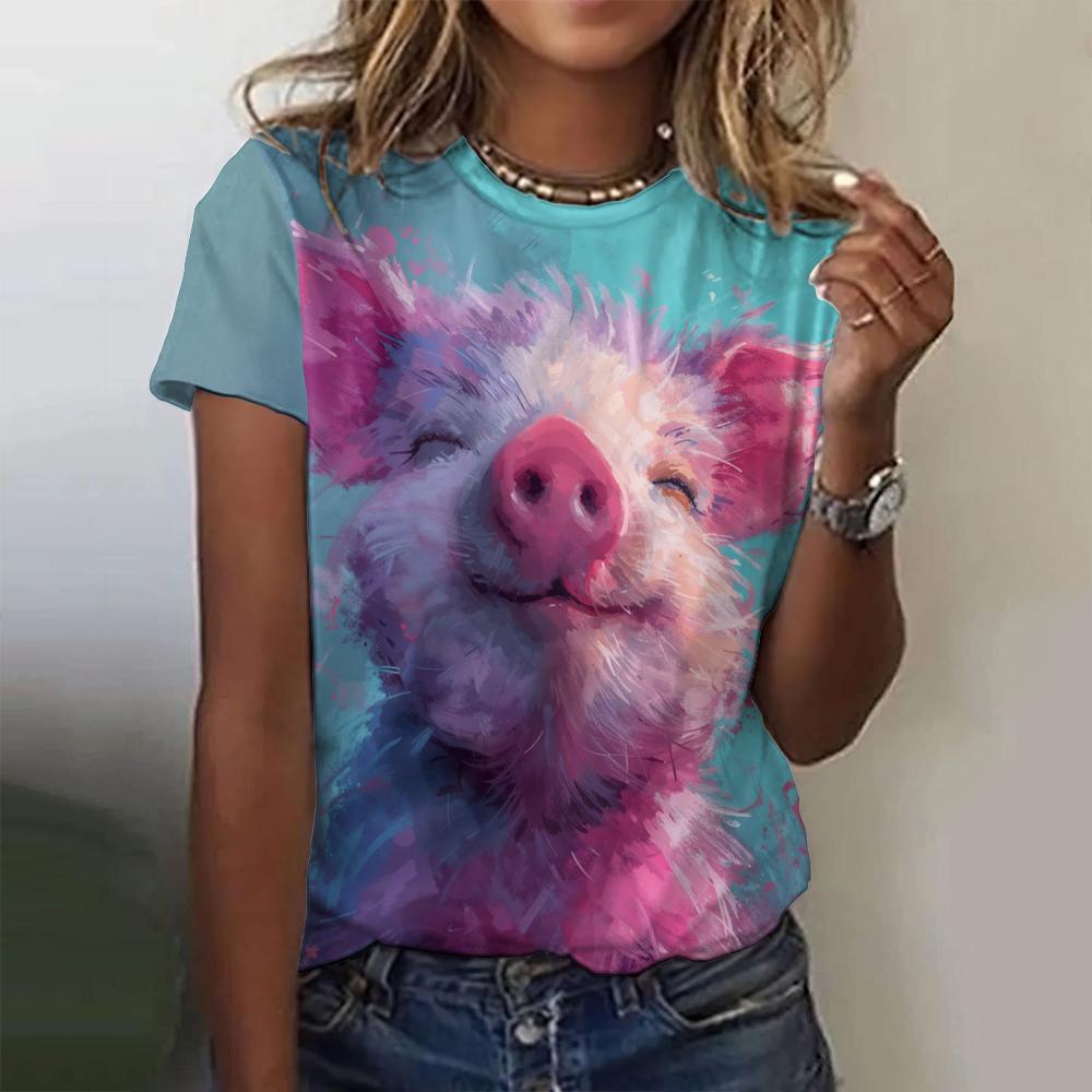 Новая женская футболка с мультяшным животным принтом, винтажный топ больших размеров, кавайная женская трендовая одежда, модная рубашка с короткими рукавами, футболка с круглым вырезом