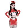 Erotic Sexy Nurse Cosplay Costume Punk Sweet Nurse Uniorm Lingerie Set Red Patent Leather Women Bodysuit Halloween Party Clothes