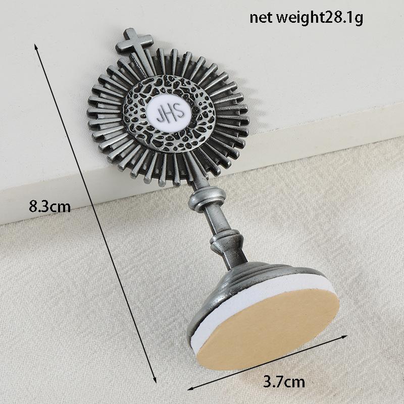 Elegant Metal Art Craft Eucharist Monstrance - Home Office Desk Decor & Car Dashboard Religious Ornament with Detachable Base
