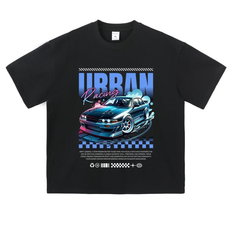 Vintage Racing Culture T-Shirt Men Women Oversized Loose Fit Washed Distressed Cotton Short Sleeve Tee