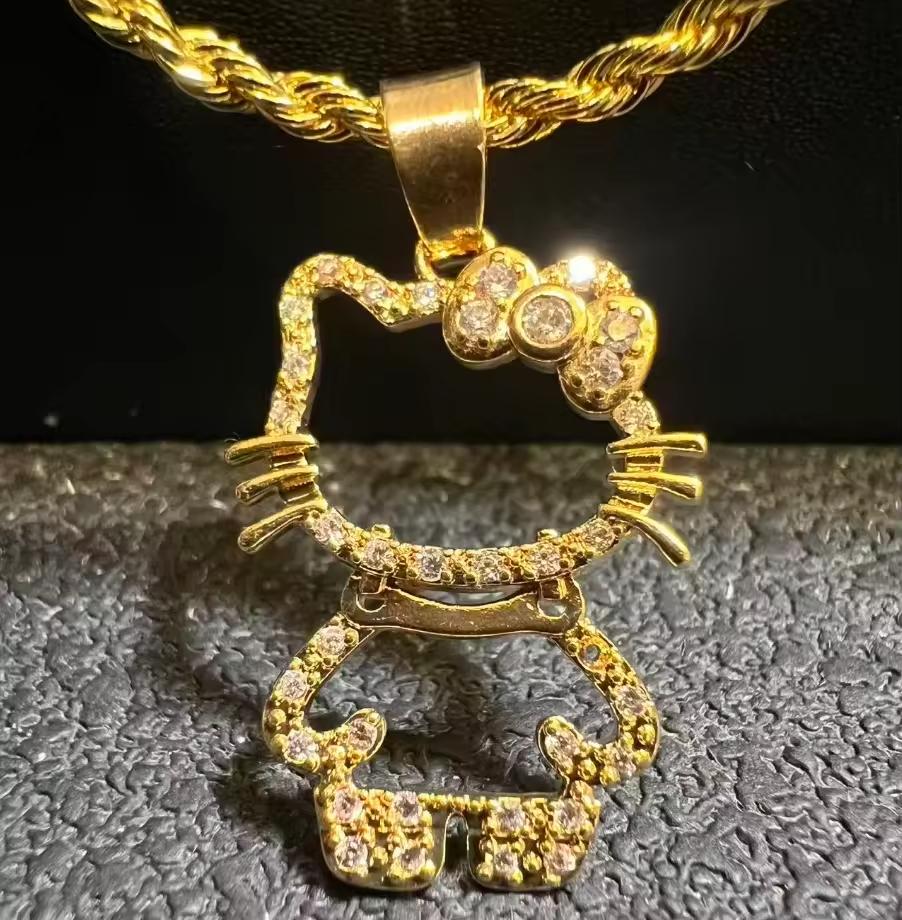 Customized Hip Hop Stainless Steel Link Chain Custom Cute Diamond Cut Cat Cartoon Character Necklace Fashion Jewelry Women Gift