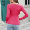 Женская мода повседневный однотонный тонкий топ с длинным рукавом и круглым вырезом