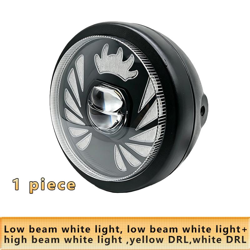 1PCS 5.75" Round LED Vintage Motorcycle & E-Bike Front Headlight, White Hi/Lo Beam Projector, White/Amber DRL Driving Lamp, High Brightness 12V-36V