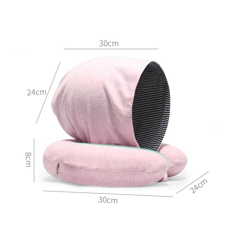 New U Shaped Pillow with Hat Travel Neck Support for Plane Bus Sleeping Adjustable Comfortable Ergonomic Nap Light Blocking
