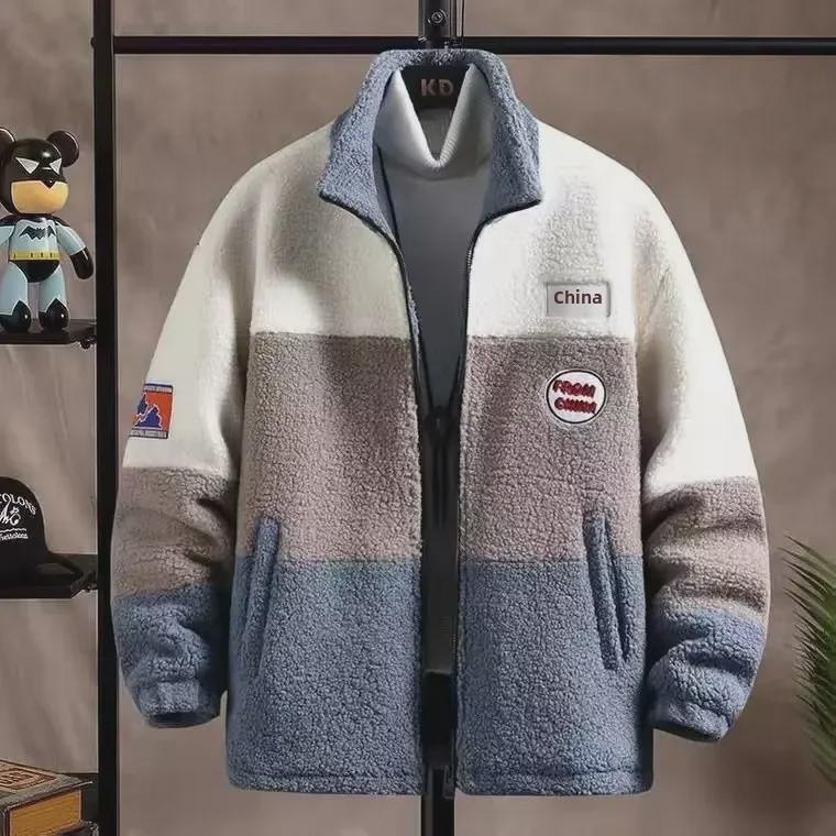 Мужская зимняя куртка из овчины для подростков: Свободная, плюшевая, утолщенная, модная и повседневная толстовка