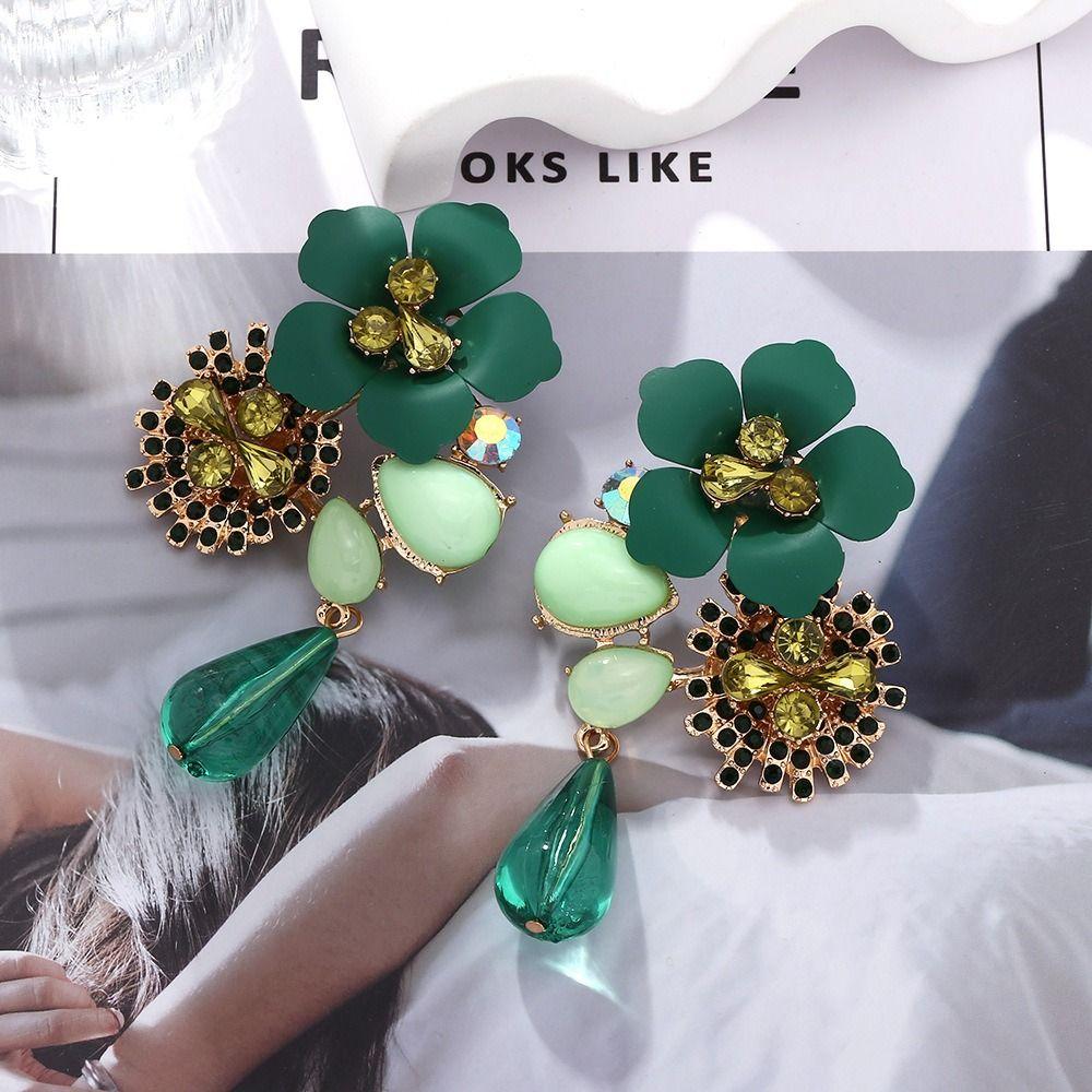 Vintage Resin Flower Earrings Beads Women Earrings Water Droplet Long Earrings  Daily Wear