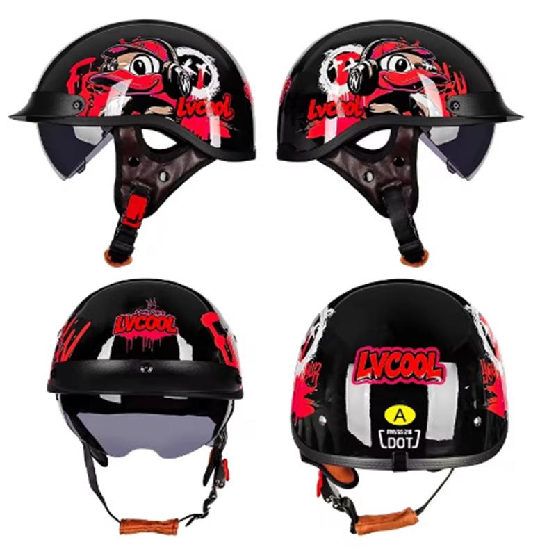 Locomotive Scooter Helmet Motorcycle Half Helmet Men'S And Women'S Helmet Four Seasons Light Locomotive Retro Helmet Riding