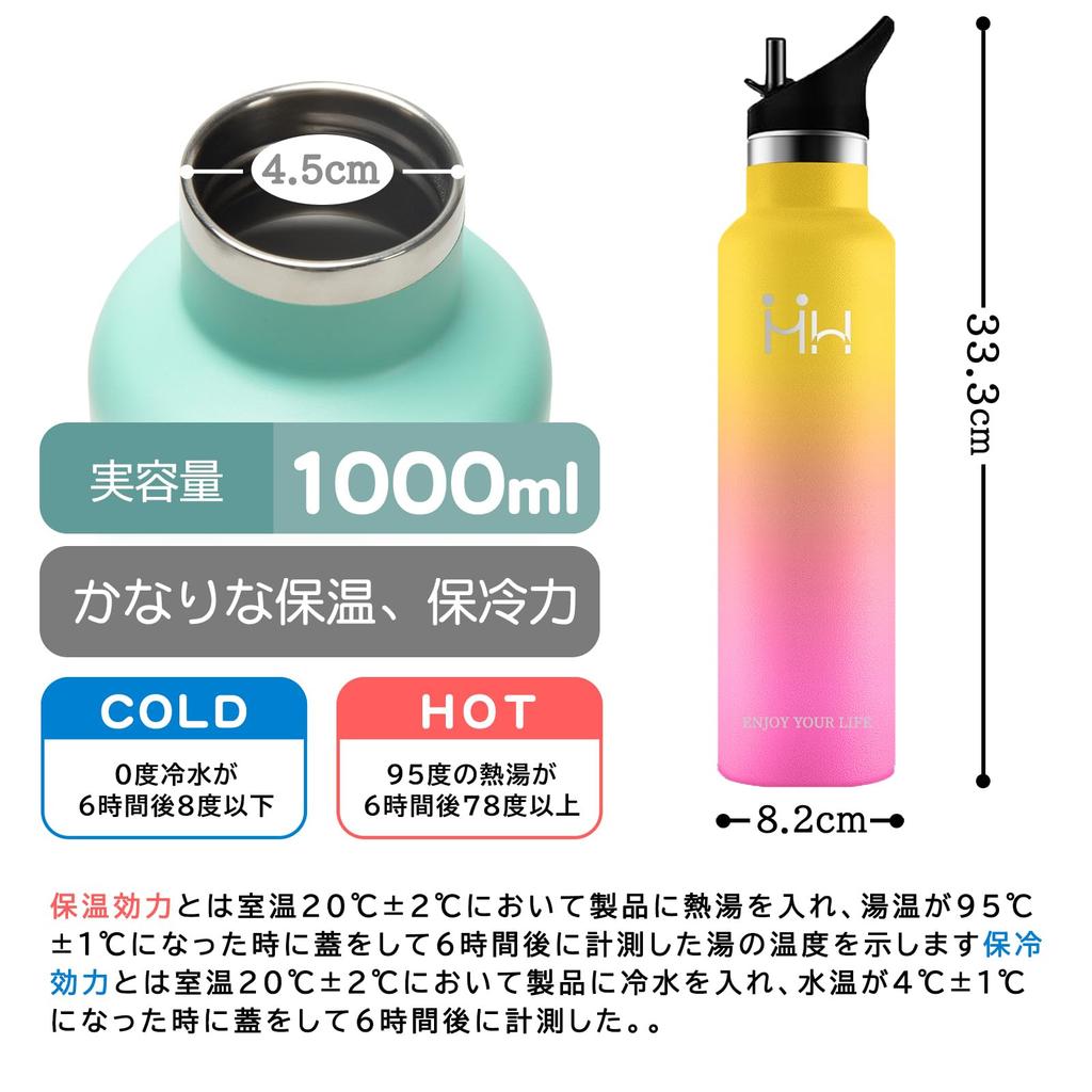 Термос BOONSHAK из нержавеющей стали объемом 1000 мл, бутылка для воды объемом 1 литр, термоизоляционная бутылка с вакуумной изоляцией и соломинкой, широкое горлышко, легко моется