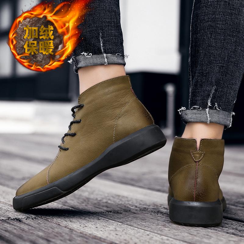 Men Handmade Leather Shoes Casual Hiking Boots Outdoor Winter Warm Ankle Boots High Top Walking Shoes Over Sized