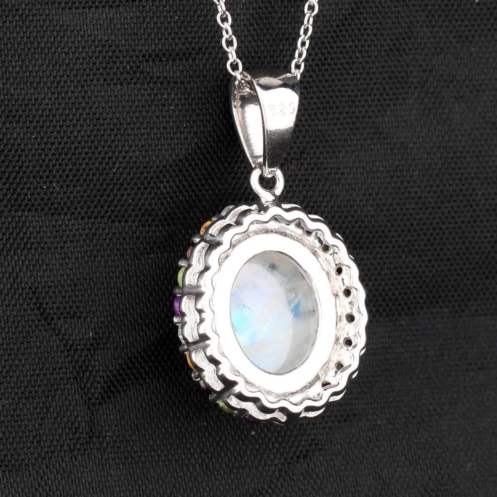 Moonstone Multi Gemstone Pendant 925 Sterling Silver Rhodium Jewelry