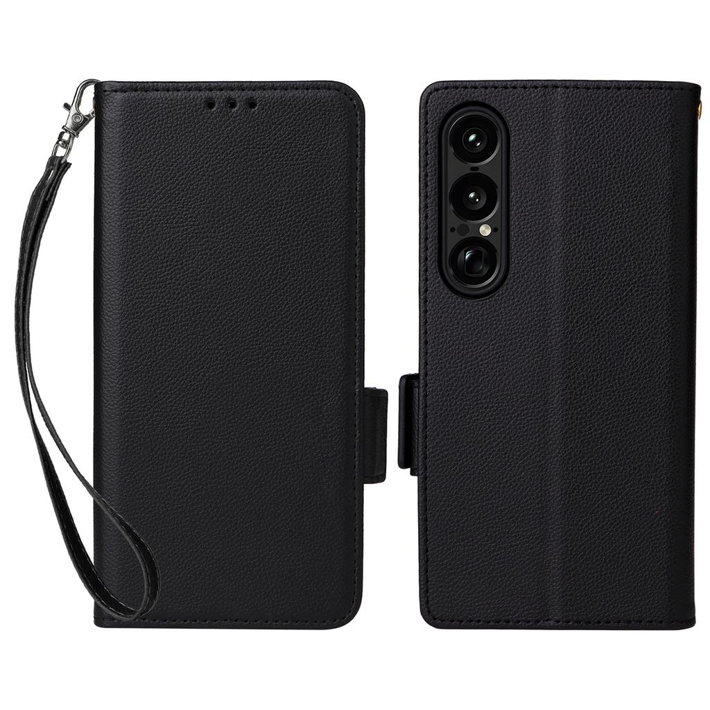For Sony Xperia 1 VII Case with Wrist Strap Litchi Texture PU Leather Wallet Phone Cover