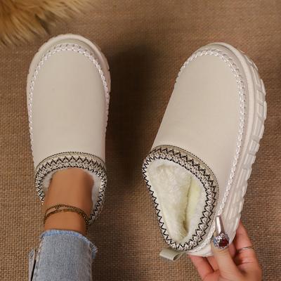 Теплая обувь на толстой подошве Женские удобные ботинки челси Большой размер 2025 Зимние женские короткие плюшевые балетки Снежные легкие ботинки