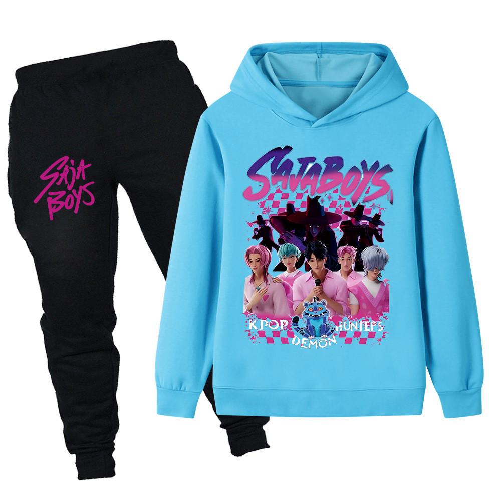 PB1229 Детские Мальчики Девочки Kpop Мира Зои Руми Саджабойс Принт Толстовка с Длинными Рукавами Штаны Брюки Комплекты Одежды