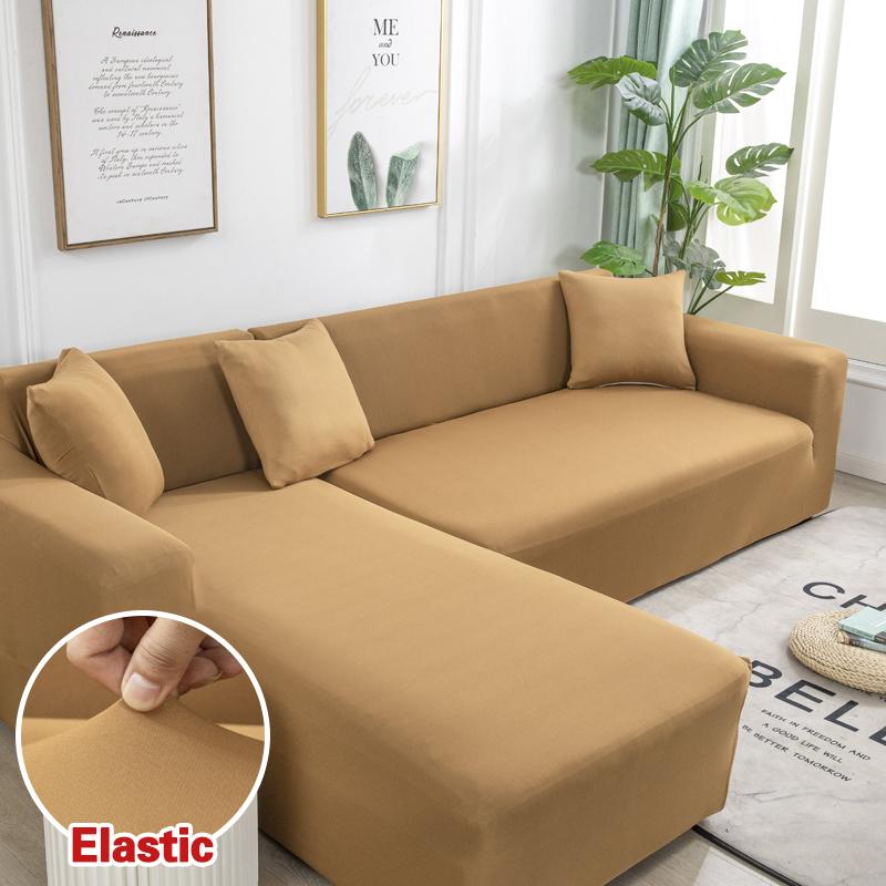 Solid Color Corner Sofa Cover Elastic Thin Fabric Sofa Covers for Living Room Pets L Shape Sofa Need Order 2 Pieces Slipcover
