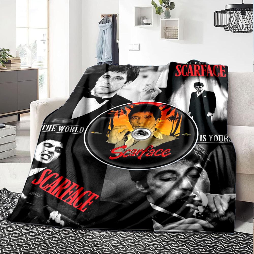 Scarface Movie Poster Collage Flannel Blanket Super Soft Warm Cozy Blanket For Sofa Bed Office Travel Allseason Home Decor Gift