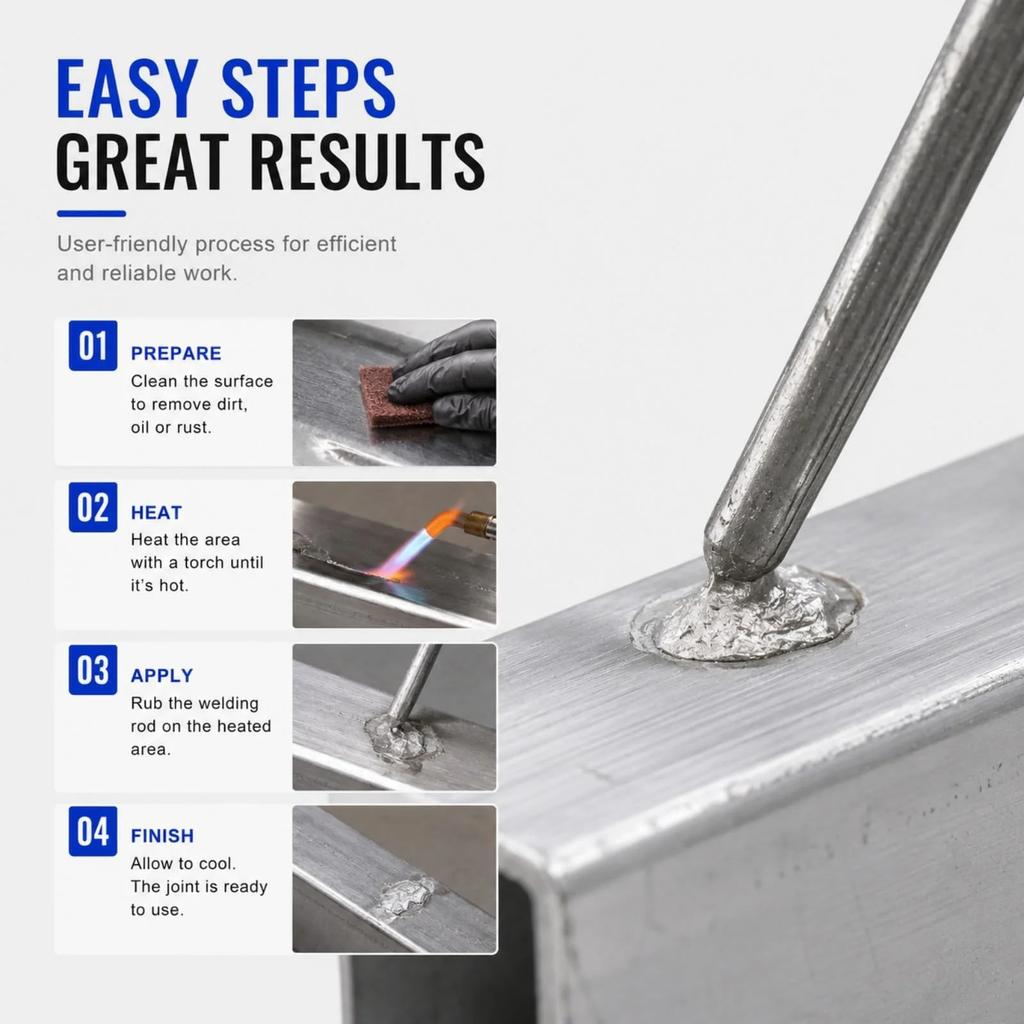 Powder Cored Aluminum Welding Rods, Low Temperature Easy Melt, Universal Multi-Metal Repair for DIY, Pipe and Household Repair