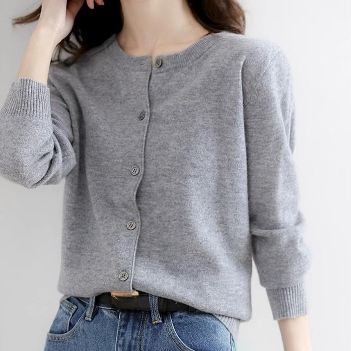 Весенний джемпер с круглым вырезом, свободный, мягкий, тонкий свитер, вязаный кардиган, куртка, осенний, корейская версия, с длинным рукавом, однотонные свитера, топы, верхняя одежда