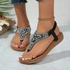 Lucyever Летние босоножки с застежкой-молнией в стиле бохо для женщин 2024 года, модные блестящие плоские сандалии с кристаллами, женские пляжные сандалии с нескользящей подошвой Mujer