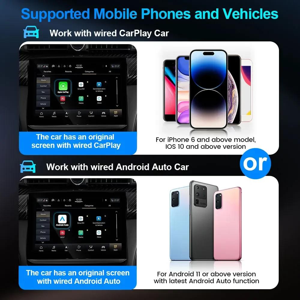 CarPlay AI Box BT WiFi беспроводной Carplay Android Auto адаптер 2 в 1 Mini Box Plug & Play для OEM проводных CarPlay/Andriod Auto автомобилей