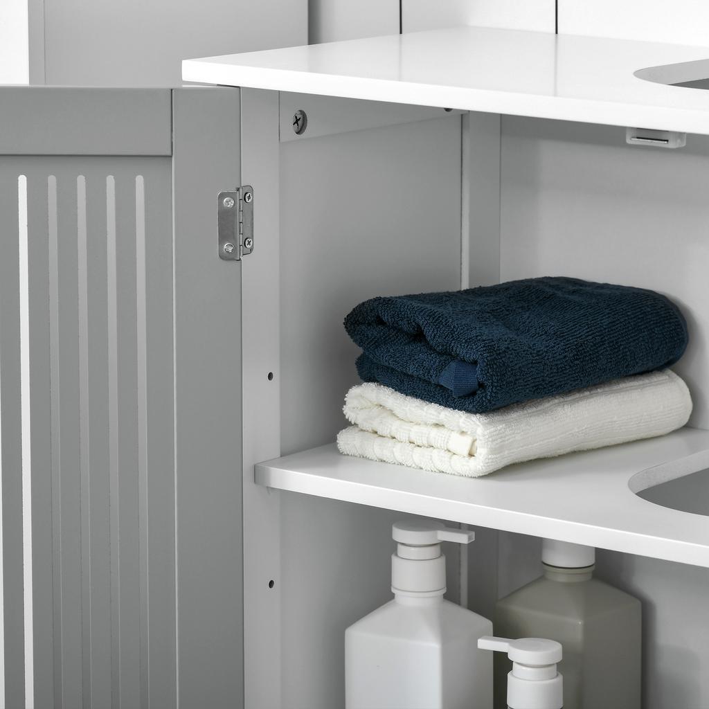 Modern Under Sink Cabinet with 2 Doors, Bathroom Vanity Unit, Pedestal Under Sink Design, Storage Cupboard with Adjustable Shelves, Grey