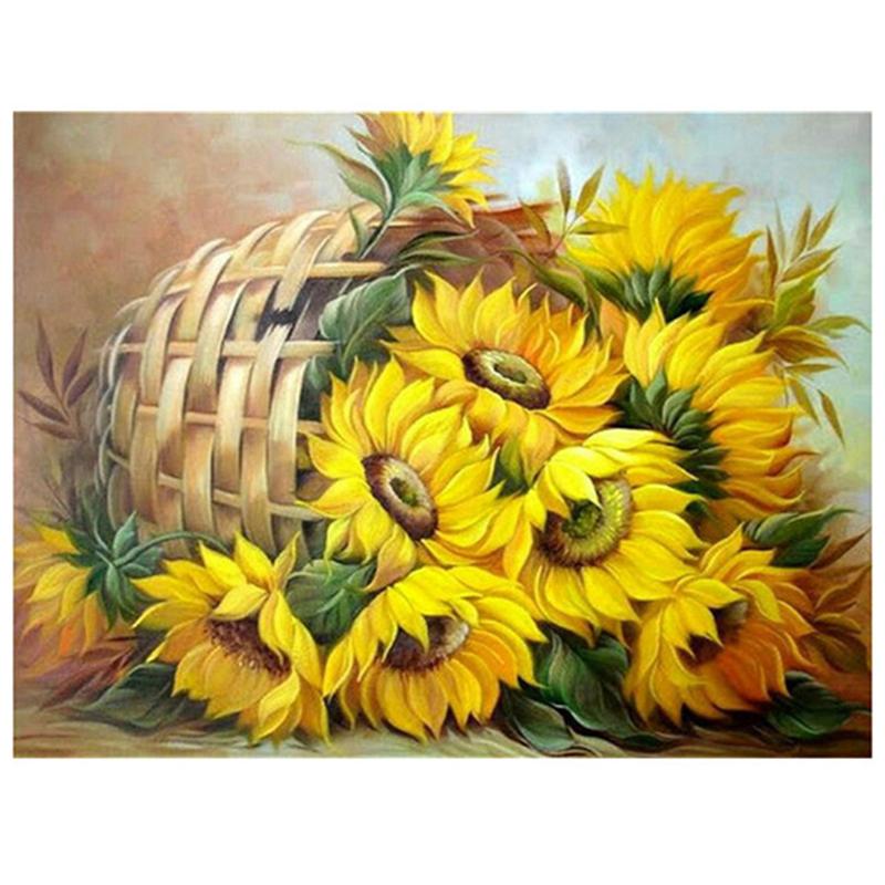 5D Diy Diamond Painting Sunflowers Cross Stitch Kits Full Drill Round Embroidery Mosaic Flowers Picture Rhinestones Decor Gift