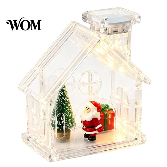 Rechargeable LED Decoration Clear Acrylic House Ornament, DIY Fillable Christmas with Light, Lighted Table Centerpiece for Festive Party Mantel Decor
