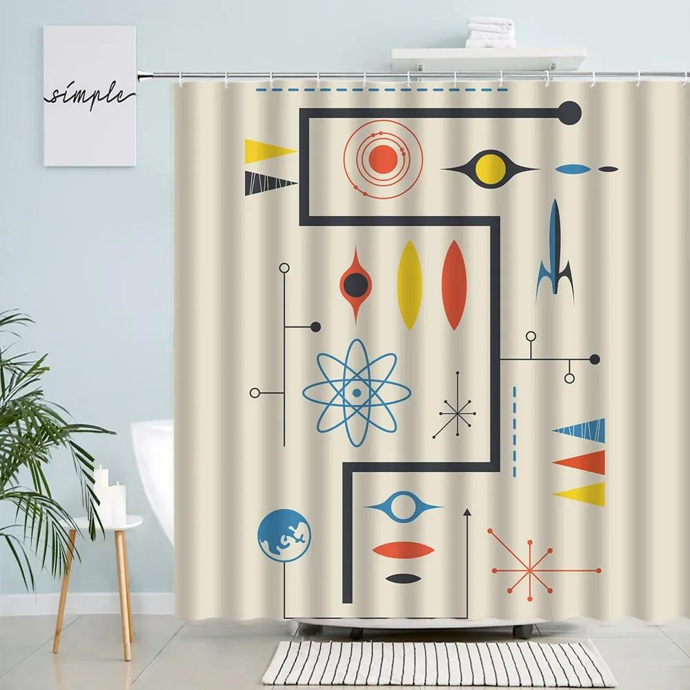 Abstract Shower Curtain Colorful Mid Century Graffiti Geometric Cute Cartoon Kids Watercolor Doodle Plant Curve Bathroom Decor