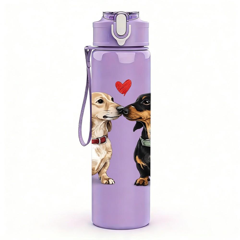 1PC Two Dachshund Dog Love Art Print 750ml Color Plastic Sports Water Bottle Leakproof Flip Straw Lid Suitable for Sports Office Home Use