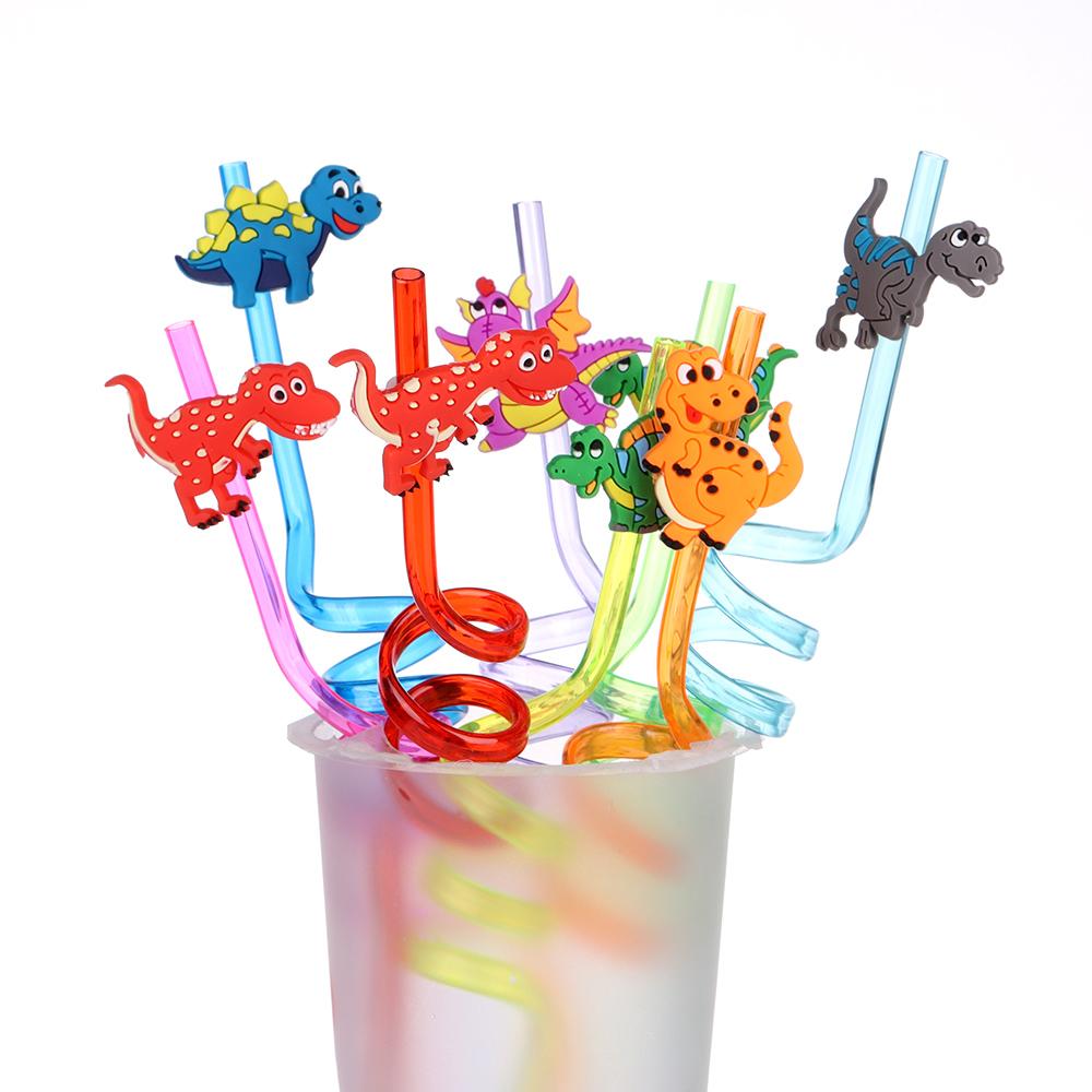 Drinking Decor Party Supplies Dino Theme Dinosaur Reusable Straws Cartoon Pattern Straws-Plastic