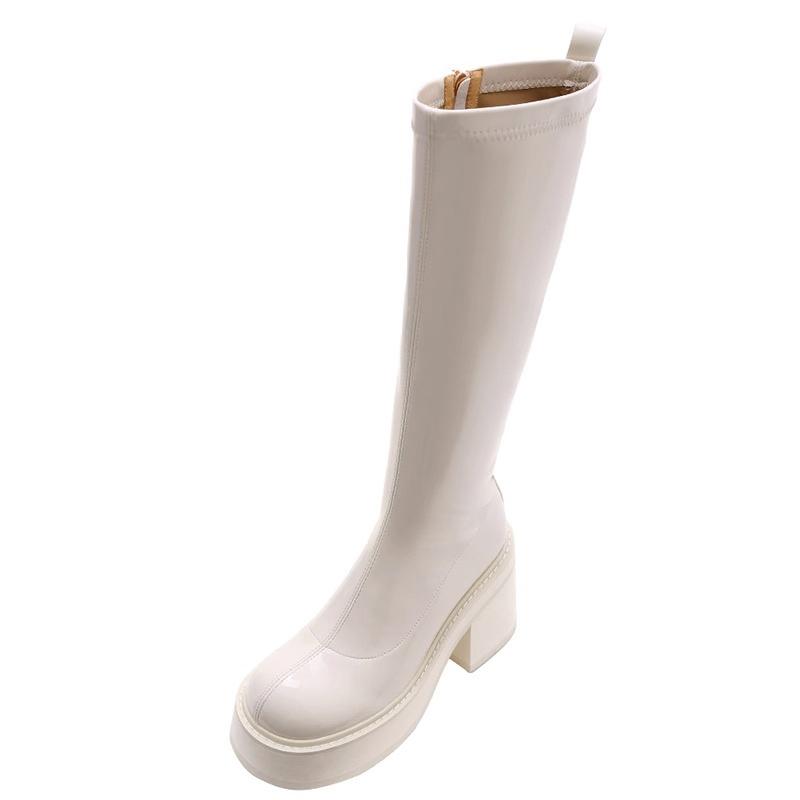 High Heel Women Knee High Boots Fashion Elegant Patent Leather Shoes Autumn Winter Punk Style Women's Morder Long Booties