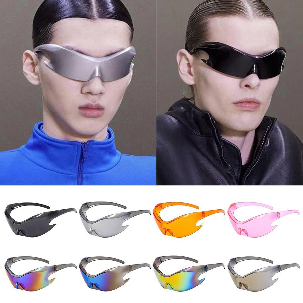 Y2K Sports Punk Sunglasses for Women Men, 2025 New Trendy Retro Wrap Around 2000's Sun Glasses Lady One-piece Steampunk