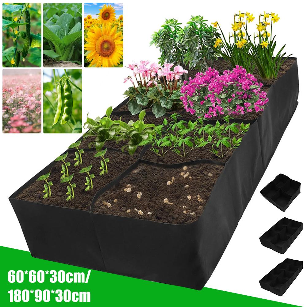 Fabric Raised Garden Bed 8 Grids Garden Plant Grow Bags Reusable Felt Planting Bed Rectangle for Growing Herbs Flowers Vegetable