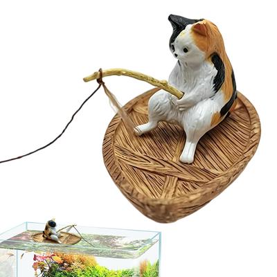 Декорации для аквариума Котёнок Рыбалка Смоляная Фигурка Декор для аквариума Садовый Пруд Домашний Офис Ландшафтный Дизайн Наружный Водный Река